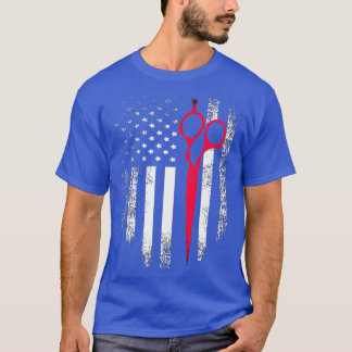 T-shirt Ciseau blanc rouge vintage Barbier à drapeau améri