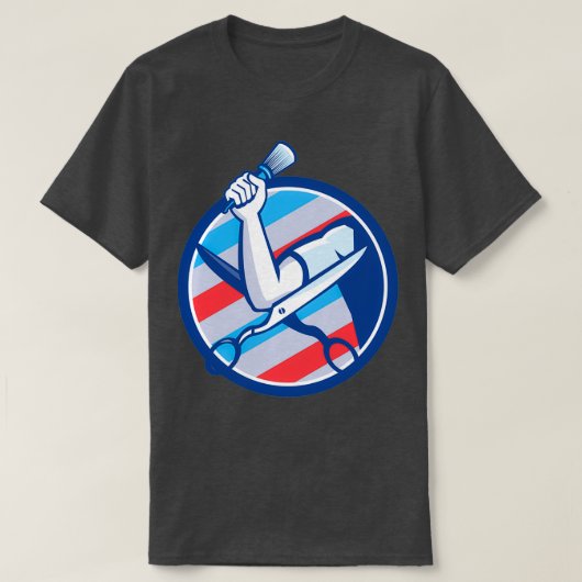 T-shirt Ciseaux à brosse à main en barbier Cercle Rétro (Design devant)