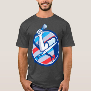 T-shirt Ciseaux à brosse à main en barbier Cercle Rétro
