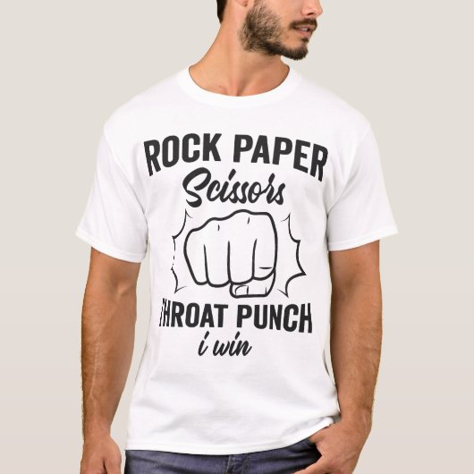 T-shirt Ciseaux de papier roche Throat Punch Je gagne (Devant)