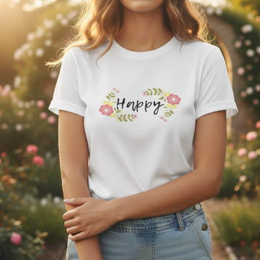 T-shirt Citation calligraphiée en script et fleur sauvage 