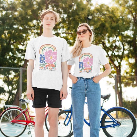 T-shirt Citation de l'inspiration arc-en-ciel fleurie Retr