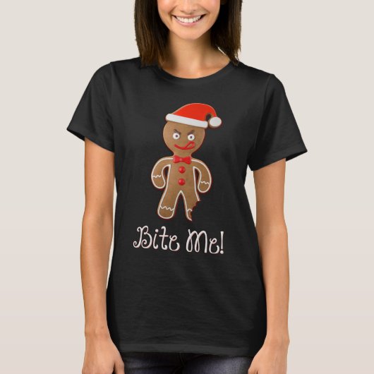 T-shirt Citation De Noël Drôle Dit Gingerbread Man Bite (Devant)