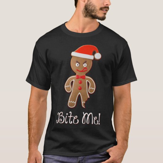 T-shirt Citation De Noël Drôle Dit Gingerbread Man Bite (Devant)