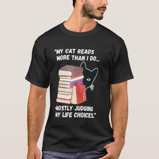 T-shirt Citation drôle de chat en lecture Mon chat lit plu (Devant)