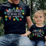 T-shirt Citation Funny Personnalisée La Plus Probable Fami<br><div class="desc">Feux de Noël néon colorés avec le plus probable avec votre citation drôle personnalisée pour les chemises de famille assorties pour les fêtes de Noël, ajoutez votre propre description pour chaque membre de la famille, exemples : "plus susceptible de danser avec Père Noël", "plus susceptible d'être sur la liste vilaine",...</div>