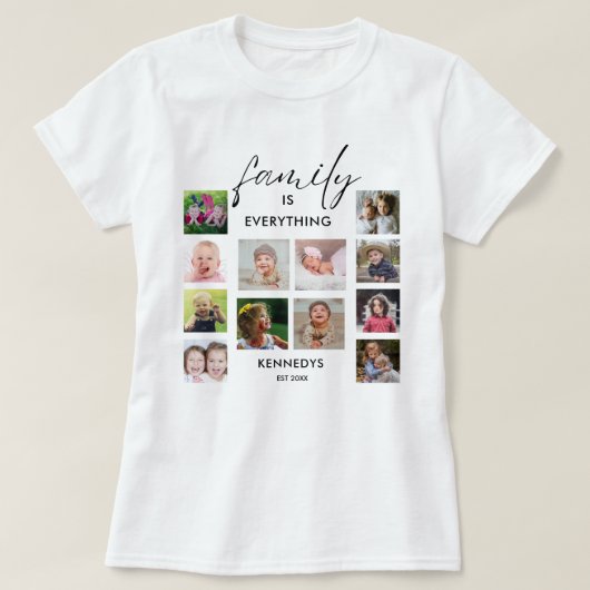 T-shirt Citation Personalized 12 Photo Collage Nom de fami (Design devant)
