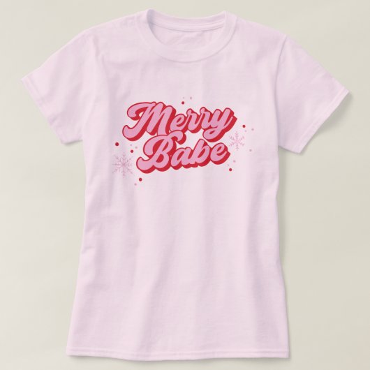 T-shirt Citation rouge & rose Merry Babe avec Snowflakes (Design devant)