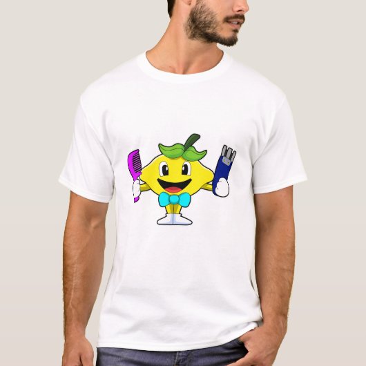 T-shirt Citron comme coiffeur avec peigne et razor (Devant)