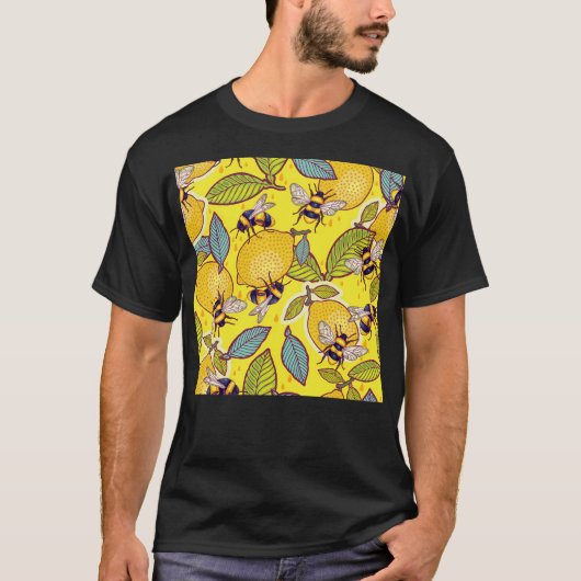 T-shirt Citron Jaune Et Jardin Des Abeilles. (Devant)