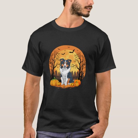 T-shirt Citrouille Avec Costume Amusant Halloween Bordure  (Devant)