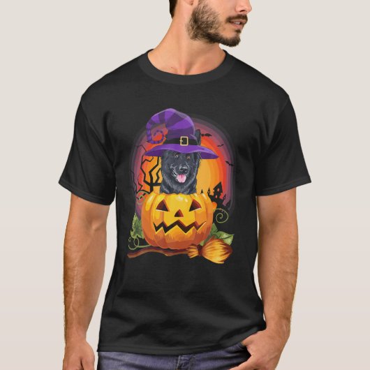 T-shirt Citrouille belge malinois sorcier Halloween Amoure (Devant)