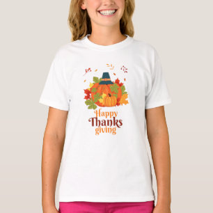 T-shirt Citrouille bon thanksgiving avec Casquette et Feui
