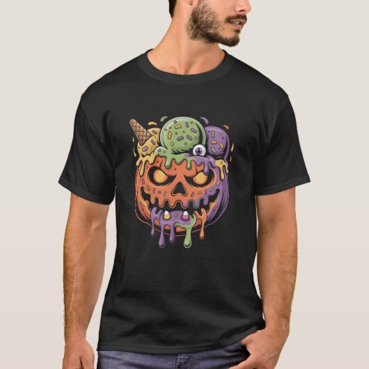 T-shirt Citrouille Crème glacée Monster Halloween Femmes H (Devant)