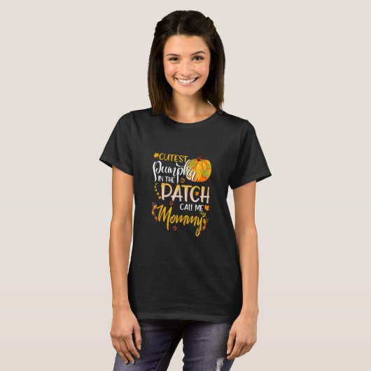 T-shirt Citrouille Cutest Dans Le Patch Appelez-Moi Maman  (Devant entier)