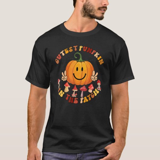 T-shirt Citrouille Cutest Dans Le Patch Retro Automne Auto (Devant)