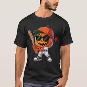T-shirt Citrouille de baseball Jack-o'-lantern Swinging Ba