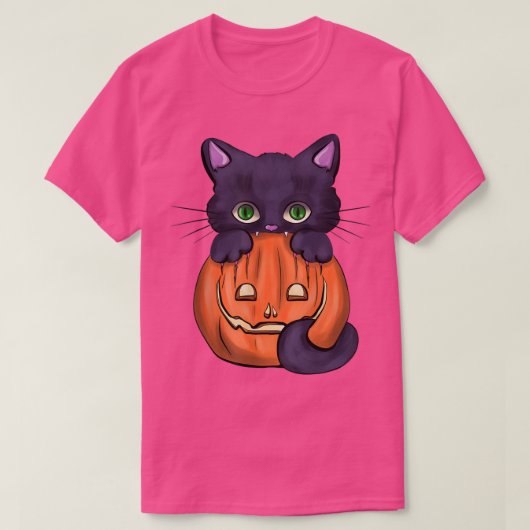 T-shirt Citrouille de chat noir effrayant Jack O Lantern H (Design devant)