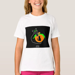 T-shirt Citrouille de chat noir fille blanc de base T chem