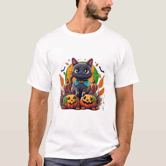 T-shirt Citrouille de costume de chat Halloween (Devant)