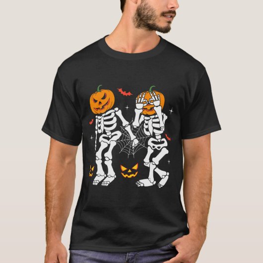 T-shirt Citrouille de danse branché Halloween Squelette Gr (Devant)