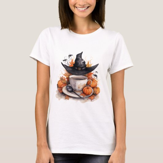 T-shirt Citrouille de la coupe de café sorcière d'Hallowee (Devant)