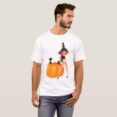 T-shirt Citrouille de la sorcière d'Halloween et chat noir (Devant entier)