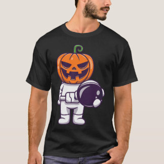 T-shirt Citrouille de l'astronaute mignon Halloween tenant
