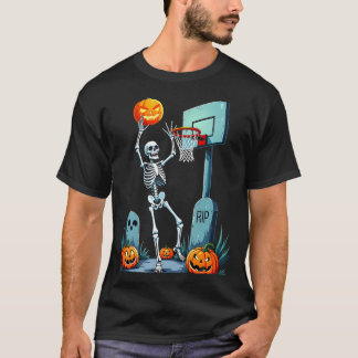 T-shirt Citrouille de squelette de basketball d'Halloween