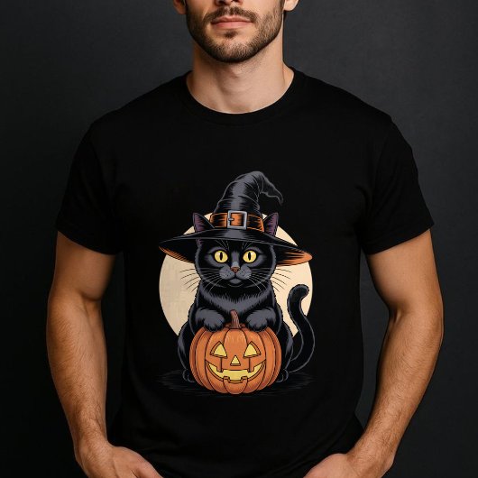 T-shirt Citrouille d'Halloween Chat Noir