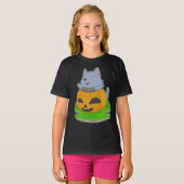 T-shirt Citrouille d'Halloween de chat (Devant entier)