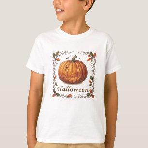 T-shirt Citrouille d'Halloween effrayante Cadre de feuille