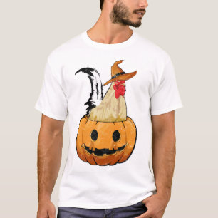 T-shirt Citrouille d'Halloween Poulet Sorcière Mignon