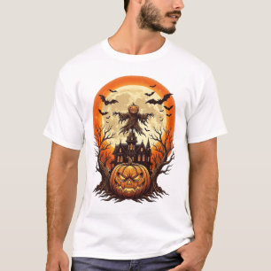 T-shirt Citrouille effrayante Épouvantail Maison hantée Pl