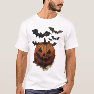 T-shirt Citrouille effrayante et chauves-souris Art d'Hall