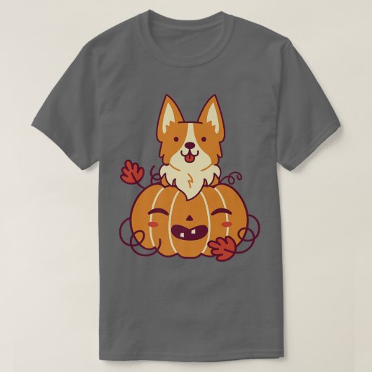 T-shirt Citrouille Et Chien De Corgi Halloween Vacances (Design devant)