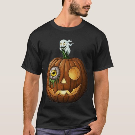 T-shirt Citrouille Fantôme Hanté et Yeux qui Coulent (Devant)