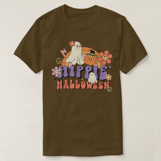 T-shirt Citrouille Ghost Boo 60s les années 70 Hippie Hall (Design devant)