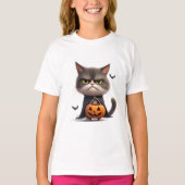 T-shirt Citrouille Grincheuse Sorcière Chat Thème Hallowee (Devant)