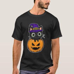 T-shirt Citrouille Halloween Cat Jack-o'-lantern
