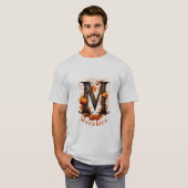 T-shirt Citrouille Halloween Nom Lettre M Floral Monogramm (Devant entier)