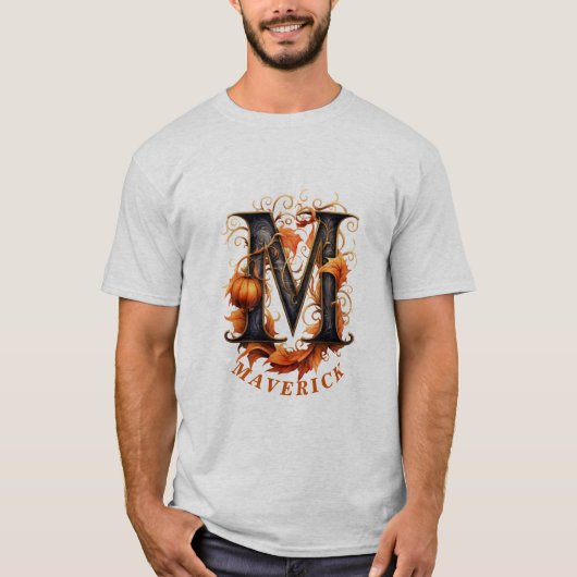 T-shirt Citrouille Halloween Nom Lettre M Floral Monogramm (Devant)