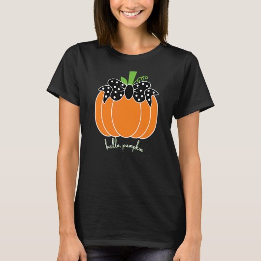 T-shirt Citrouille Hello Polka Dot Bow Fall mignon Thanksg (Devant)