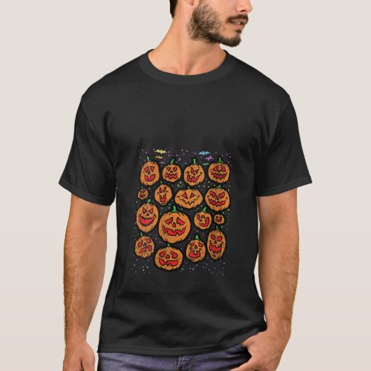 T-shirt Citrouille Jack-o'-lantern Face Costume Halloween  (Devant)