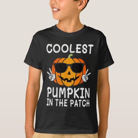 T-shirt Citrouille Le Plus Cool Dans Le Patch Fun Boys Fil (Devant)