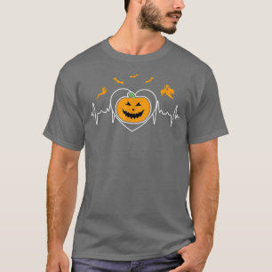 T-shirt Citrouille Love Heartbeat Jack-o'-lantern Face Cut