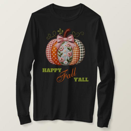 T-shirt Citrouille Patchwork Brodé de Style Boho (Design devant)