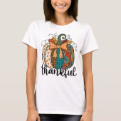 T-shirt Citrouille rustique patchwork automne gingham bow (Devant)