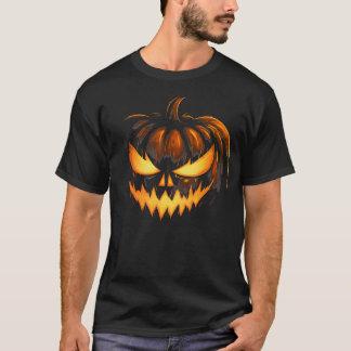 T-shirt Citrouille sculpté effrayant visage Jack-o'-lanter