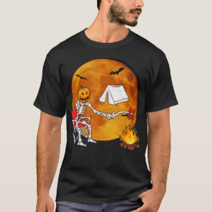 T-shirt Citrouille Skeleton Camping Halloween Campfire Ran